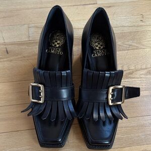 Vince Leather Loafers with Gold Buckle
